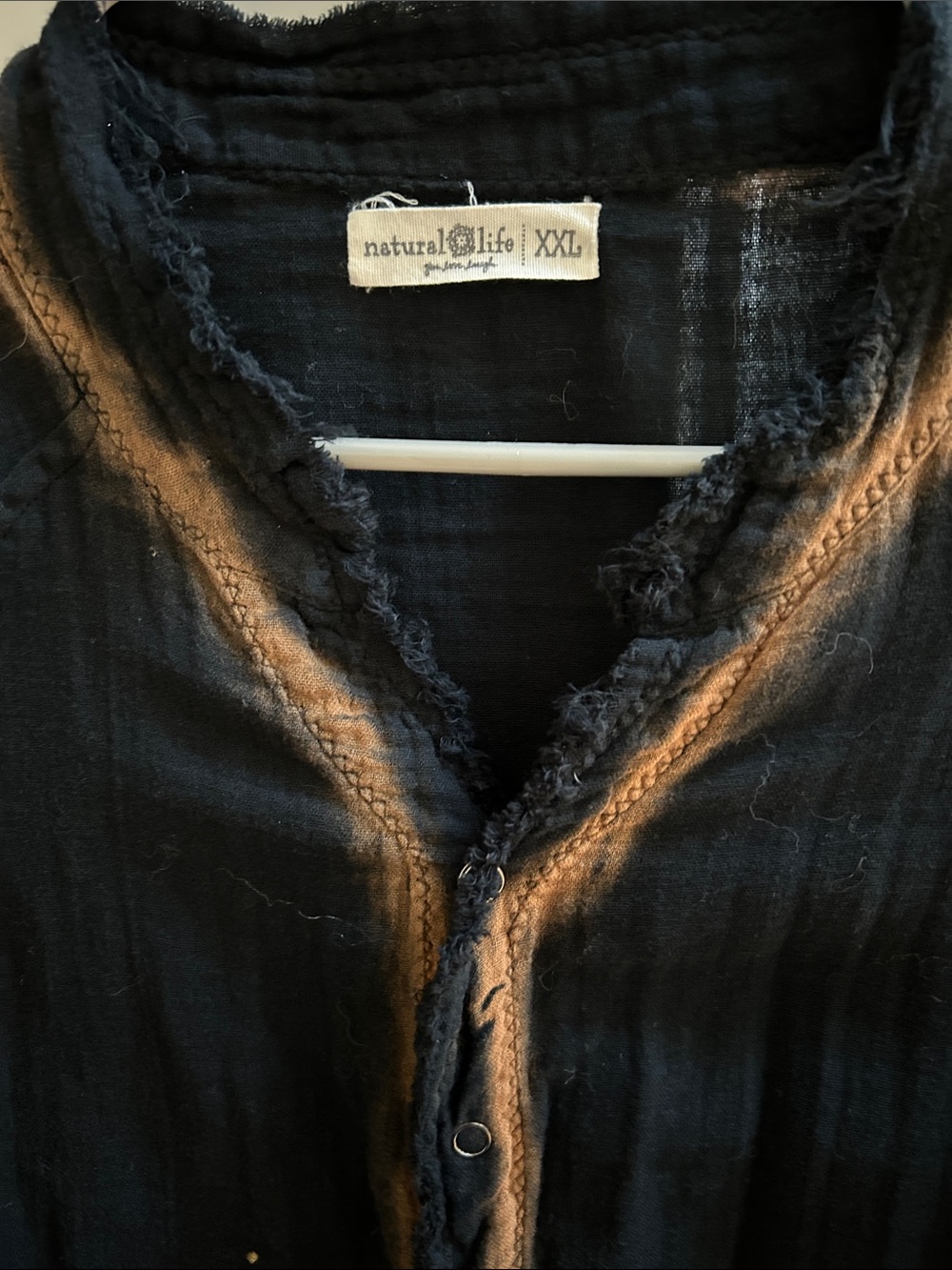 NATURAL LIFE Black Shirt with Brown Tie-Dye Trim - Picture 5 of 5